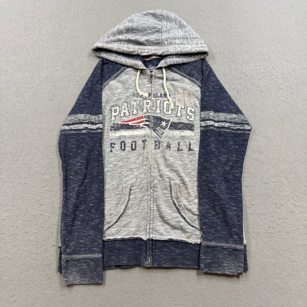 Majestic New England Patriots Hoodie Men's Medium Blue Zip Up Football Athletic